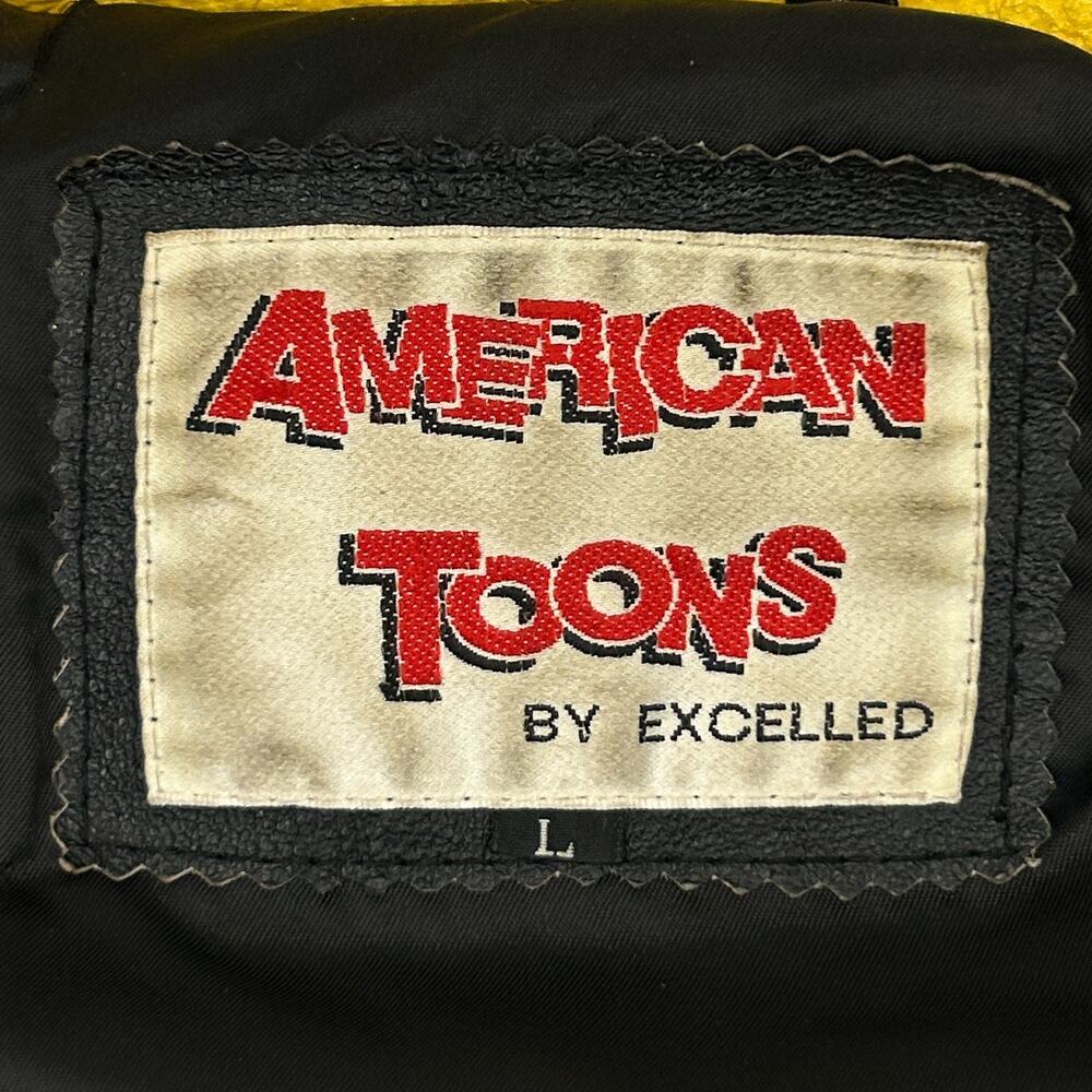 Vintage 90s Snoopy Peanuts Leather Bomber Jacket L Large American Toons Black - Picture 14 of 16